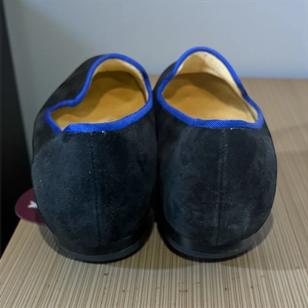 Cole Haan Classic black suede heavy royal blue grosgrain ribbon trim Flat 9.5 - Picture 5 of 5